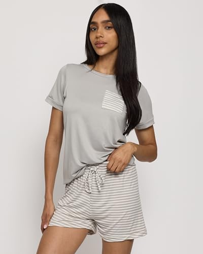 Real Essentials 2 Pack: Ultra Soft Women’s Pajama Set Short Sleeve and Shorts Lounge & Sleepwear (Available In Plus)- X-Large