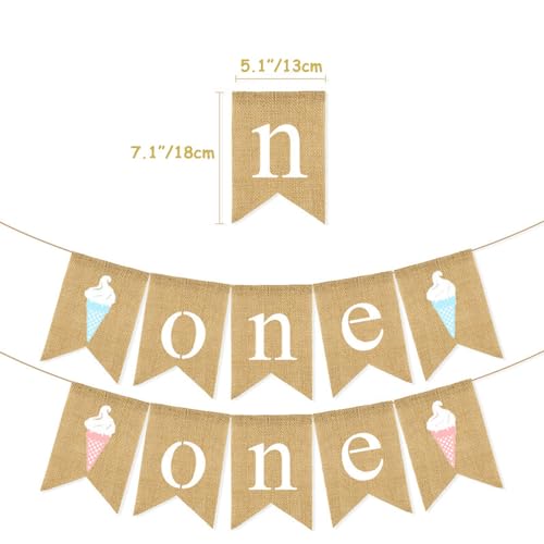 Sweet One Banner, Ice Cream First Birthday Banner,Baby Shower Burlap Banner Decoration,1st Birthday Party Decorations (Candy Blue Ice Cream)