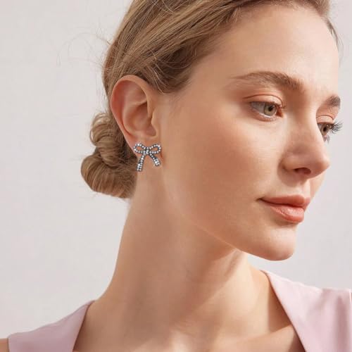 Gold Sparkly Bow Earrings for Women Rhinestone Chain Tassel Earring Crystal Fairy Teardrop Jewelry Gifts for Her Prom Dress Jewerly 2024 Wedding Gifts