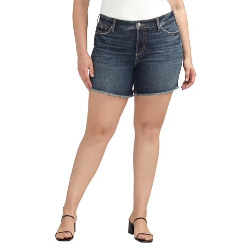 Silver Jeans Co. Women's Plus Size Suki Mid Rise Curvy Fit Short, Indigo