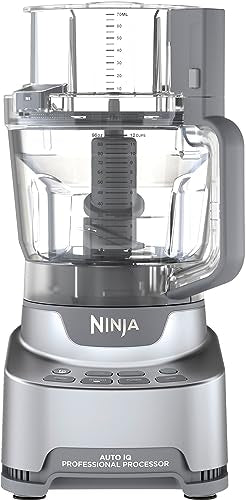 Ninja BN601 Professional Plus Food Processor, 1000 Peak Watts, 4 Functions for Chopping, Slicing, Purees & Dough with 9-Cup Processor Bowl, 3 Blades, Food Chute & Pusher, Silver