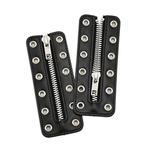 Soletec Leather Lace-in Boot Zipper Inserts for All Brands, Tieless Shoe Laces, 7 Glod Eyelets, 1 Pair, Suede Black