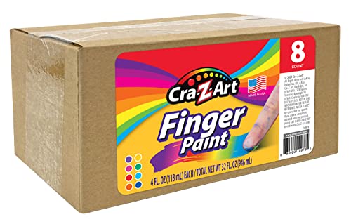Cra-Z-Art Washable Kids Finger Paint Bulk Pack 8ct, Assorted Colors 4oz each bottle