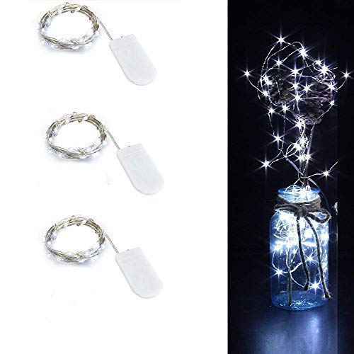 HDSHIMAO Pack of 3 Sets LED Starry String Lights with 10 Micro LEDs on 3.3ft(1m) Copper Wire, Fairy Lights Battery Powered by 2X CR2032(Incl), for Wedding or Christmas Party Table Decorations (White)