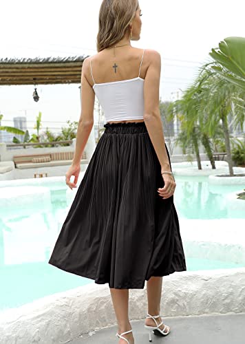 Skirts for Women Casual High Waisted Aline Midi Skirts Pleated Chiffon Floral Skirt Pockets Yellow M