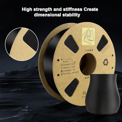 Carbon Fiber Filament 1.75mm - Reinforced 3D Printer Filament - Black pla 3D Filament - PLA-CF 1.75 Filament - 340m Spool (2.2 LBS) for 3D Printers