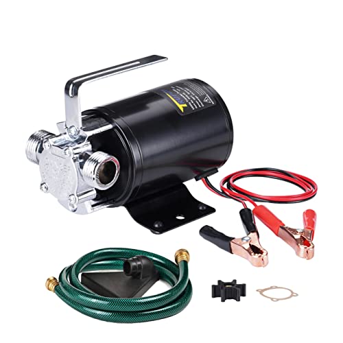 Trupow DC 12-Volt 1/10HP 330GPH Battery Powered Mini Portable Electric Utility Sump Transfer Water Pump with Water Hose Kit Black…