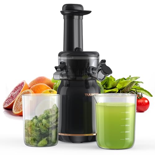 TUUMIIST Juicer Machines, Cold Press Juicer for Vegetable and Fruit with Upgraded Slow Juicing Technology, Powerful Motor and Reverse Function, Compact Size for Space-Saving Juicer, Black Gold