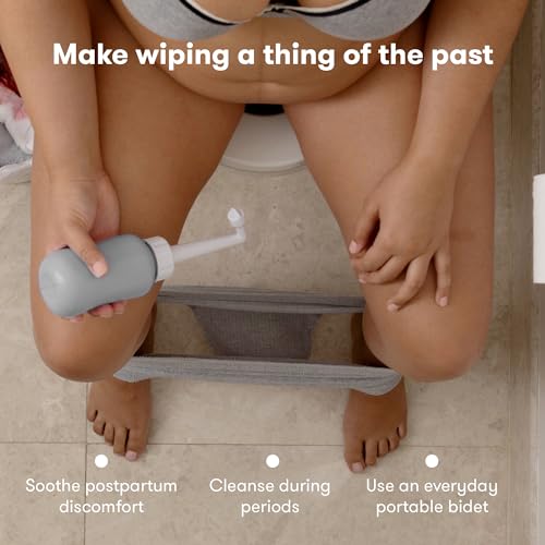 Frida Mom Upside Down Peri Bottle for Postpartum Care, Portable Bidet Perineal Cleansing and Recovery for New Mom, The Original Fridababy MomWasher, Grey