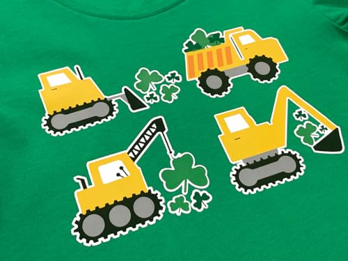 Toddler Boy T-Shirt St Patricks Day Shirt Tractor Truck Tops Kids Striped Sleeve Patchwork Baby Tees 2T