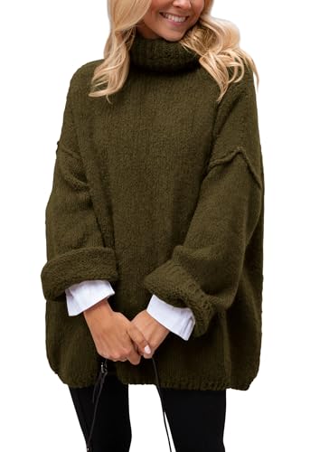 PRETTYGARDEN Women's Knit Oversized Sweater Fall Fashion Casual Long Sleeve Turtleneck Chunky Pullover Tops Winter Clothing (Wine Red,Medium)