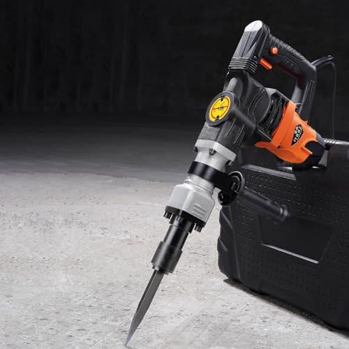 VEVOR Demolition Jack Hammer, MAX 1400W Electric Jackhammer Heavy Duty, 2900 BPM Concrete Breaker, 2pcs Chisels Bits Chipping with Case, Gloves