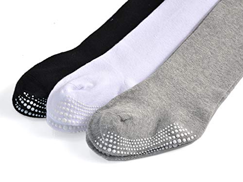 EPEIUS Baby Tights Baby Girls Non-Slip Ribbed Leggings Infants Girl Seamless Cotton Stockings Pantyhose Footed Tights 3-6 Months 3 Pack White Pink XS
