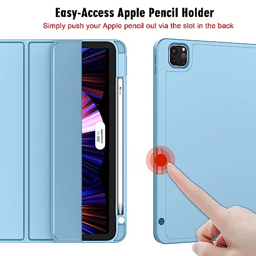 ZryXal New iPad Pro 11 Inch Case 2022(4th Gen)/2021(3rd Gen)/2020(2nd Gen) with Pencil Holder,Smart iPad Case [Support Touch ID and Auto Wake/Sleep] with Auto 2nd Gen Pencil Charging (Teal)