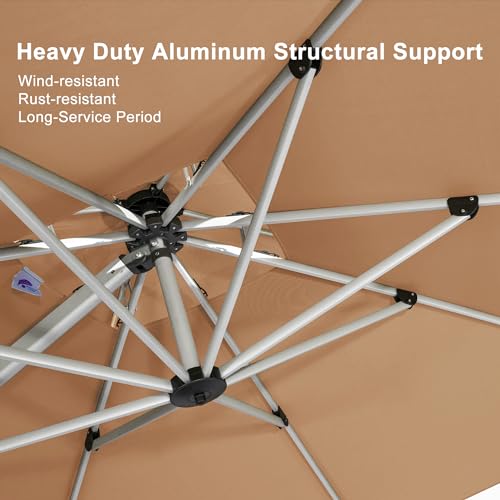 PURPLE LEAF 10 Feet Patio Umbrella Outdoor Round Umbrella Large Cantilever Umbrella Windproof Offset Heavy Duty Sun for Garden Deck Pool Patio, Beige