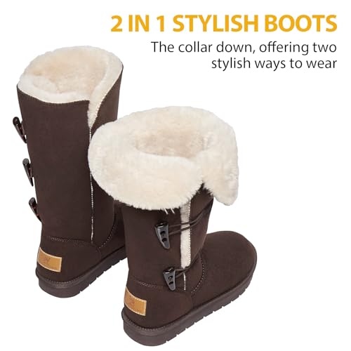 CAMEL CROWN 12” Tall Mid Calf Winter Boots for Women Faux Fur Snow Boot 3-Button Suede Fashion Booties Knee High