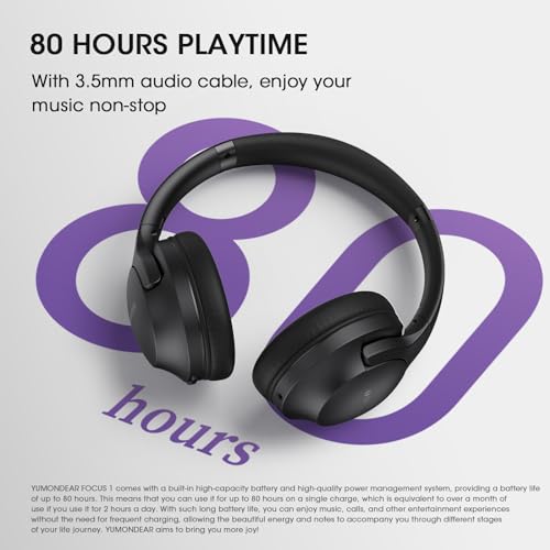 YUMONDEAR Bluetooth Headphones Over Ear, 80H Playtime Headphones Wireless with 3 EQ Modes, Wireless Headphones with Mic, HiFi Stereo Foldable Bluetooth Headphones for PC Phone Home Travel (Black)