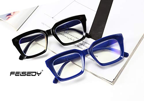 FEISEDY Blue Light Blocking Glasses Men Women Classic Thick Square Rim Frame Eyeglasses B2661