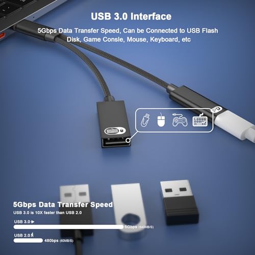 FUHAYA USB C to USB OTG Adapter and Charger Cable, 2-in-1 USB Type C to Female USB 3.0 OTG Adapter with PD 60W Fast Charging Port for iPhone 15/15 Plus/15 Pro/15 Pro Max, iPad Pro, Galaxy S24/S23/S22