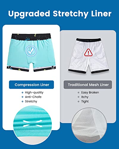 maamgic 5inch Mens Swim Trunks with Compression Liner 2-in-1 Swimming Shorts Stretch Quick Dry with Zipper Pockets White-Plant Silhouette X-Small