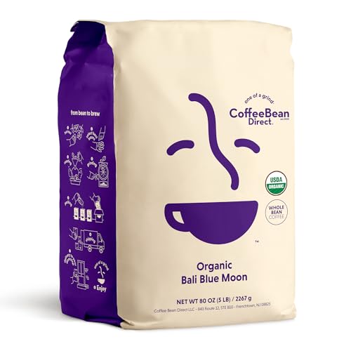 Coffee Bean Direct Organic Fair Trade Sumatra Mandheling, Whole Bean Coffee, 5 Pound Bag
