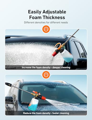 AstroAI Foam Cannon, Heavy Duty Car Foam Blaster Wide Neck Adjustable Snow Foam Lance and Thick Foam for Pressure Washer with 1/4" Quick Connector,1L Bottle & 5 Nozzles