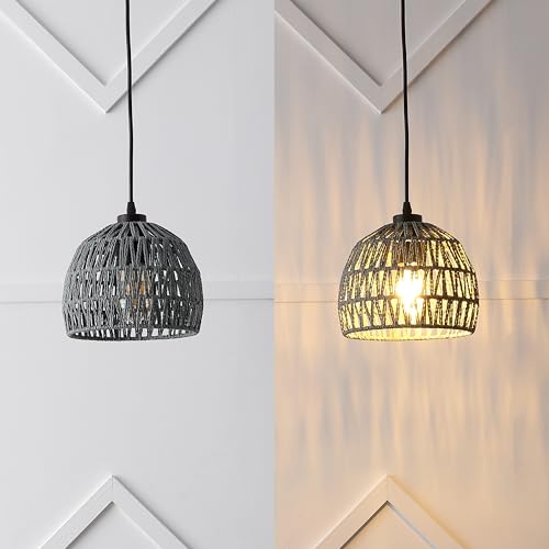 JONATHAN Y JYL6512D Campana 8.25" 1-Light Bohemian Modern Woven Rope/Iron LED Pendant Farmhouse, Coastal, Transitional, Kitchen, Living Room, Hallway, Bedroom, Dining Room, Gray