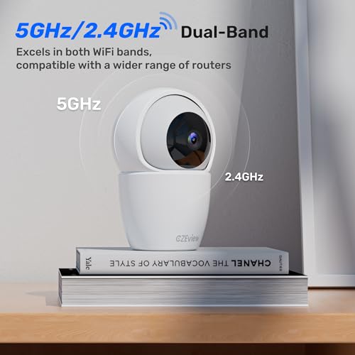 CZEview 3K 5MP Security Camera Indoor, 2.4/5Ghz WiFi Pet Camera Baby Monitor with Phone App, Remote Pan Tilt Zoom, Night Vision, Motion Detection, Auto Tracking, Two Way Talk