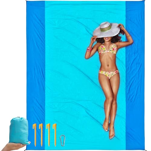 Aocktobar Beach Blanket Sandproof, Extra Large Beach Mat 106'' x 83'' Oversized Big & Compact Travel Mat Quick Drying, Lightweight, Pockets Picnic Mat for Beach, Camping, Hiking