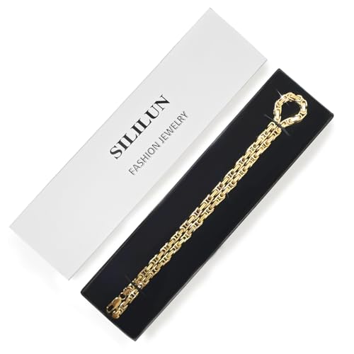 SILILUN Byzantine Chain Necklace Stainless Steel 14K Gold 5mm Wide Punk Jewelry Hip Hop Necklace Chain Men Women(18 Inches, Byzantine 5mm Wide 14K Gold)