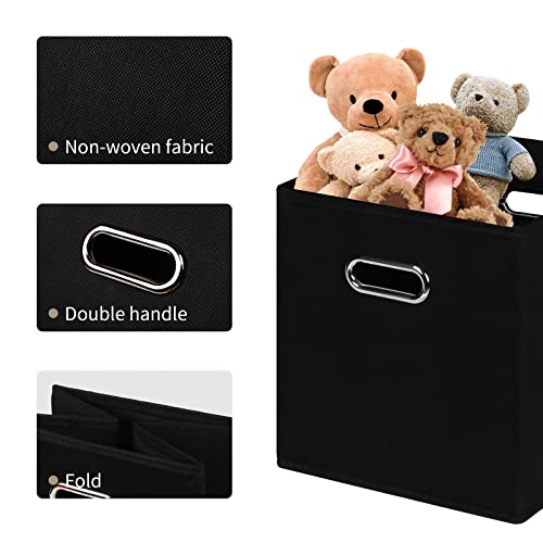 NieEnjoy Black Fabric Cubes Storage Containers ,Foldable Storage Bins Cubes Organizer Baskets with Dual Handles for Shelf Closet Set of 3,(Black)