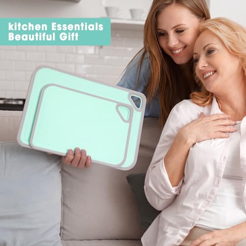 Bouaida Cutting Board, BPA Free Plastic Cutting Board, Non Slip Cutting, Juice Grooves, Hanging, Dishwasher Safe, Sturdy and Durable Kitchen Cutting Board Set (Green Set)