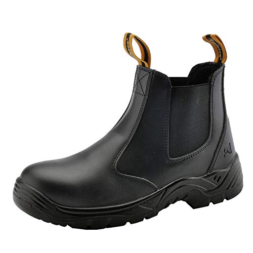 Mens Work Boots Steel Toe Chelsea Safety Boots Cow Leather Waterproof Lightweight Working Shoes