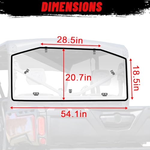 Scratch-Resistant Defender Rear Windshield - StarknightMT UV-Proof Back Window Rear Window Compatible With Can-Am Defender 2016-2024 HD5 HD8 HD10 Max (Clear)