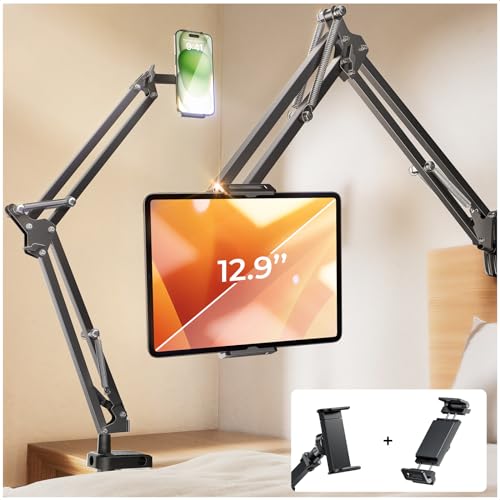 LISEN Tablet Stand Phone Holder iPad Holder for Desk Mount[Ultra Sturdy] 2 Clamps Kindle Holder for Bed Gooseneck Phone Tablet Holder Mount Phone Stand fits iPhone 16 Pro iPad Kindle 4-13" Device