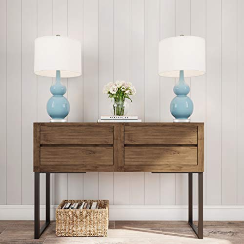Set of 2 Ceramic Table Lamps - Double Gourd Vintage Style Lights for Bedroom, Living Room, or Office with Efficient LED Bulbs by Lavish Home (Blue)