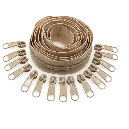 Leekayer #3 Beige Nylon Coil Sewing Zippers by The Yards Bulk 10 Yards with 25pcs Sliders for DIY Tailor Sewing Craft Bags,Luggage,Dress,Sofa Cushion,Pillow(Beige)
