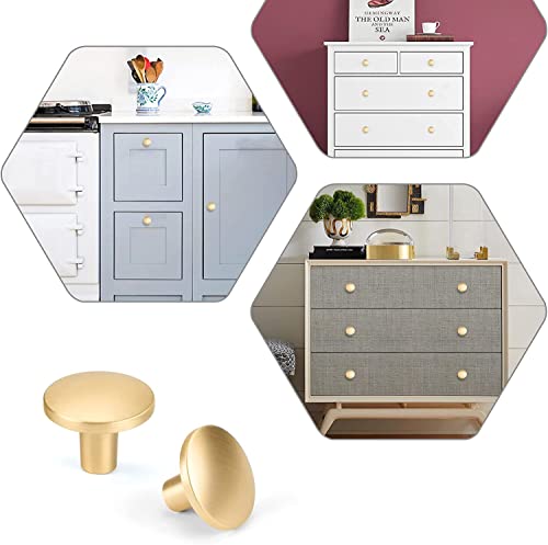 Haliwu 5 Pack Gold Cabinet Knobs Brushed Brass Dresser Drawer Knobs Round Gold Kitchen Cabinet Hardware Zinc Alloy