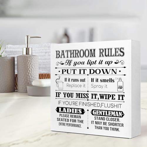 Funny Bathroom Wood Block Signs,Better Late than Ugly Wooden Box Sign for Bathroom Shelf Toilet Restroom Home Tabletop Desk Decor,Rustic Bathroom Sign Decor V576