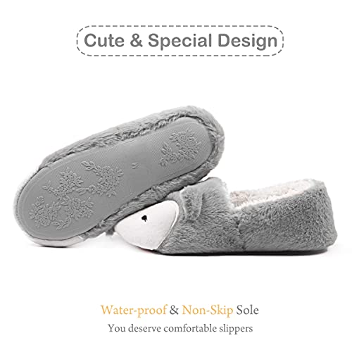 Caramella Bubble Womens Fox Fleece Animal Cozy House Slippers Indoor Outdoor Christmas Slippers for Women Grey 3-4