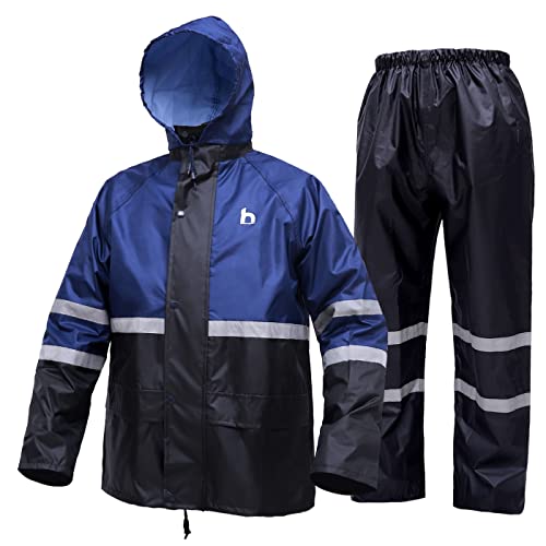 Rain Suits, High Visibility Reflective Safety Jacket, Lightweight Rain Gear, Waterproof Rain Jacket with Pants(Blue Small)