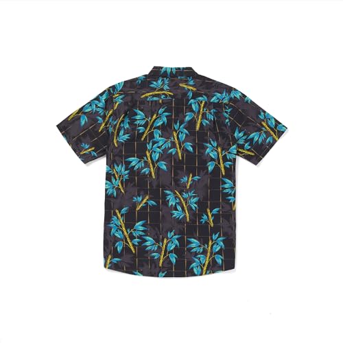 Volcom Men's Regular Marble Floral Short Sleeve Button Down Hawaiian Shirt, Bamboozeled Black