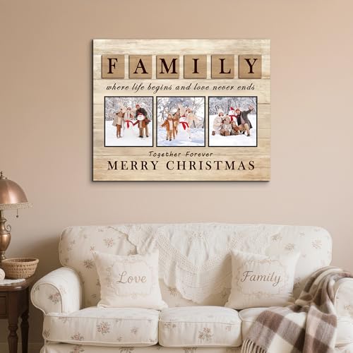 GagetElec Personalized Canvas Print with Photo - Custom Wall Art Decor, Christmas Gift for Family & Mom Gift from Son & Daughter