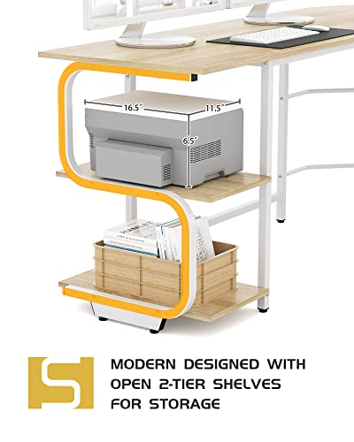Teraves Reversible L Shaped Desk with Large Surface, 61 Inch Sturdy Corner Desk with Storage Shelves, Premium Office Computer Desk Workstation for Home Office Gaming