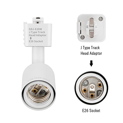 mirrea J Type Track Lighting Head to E26 Medium Screw Base Adapter Light Direction Adjustable Pack of 6 (Black)