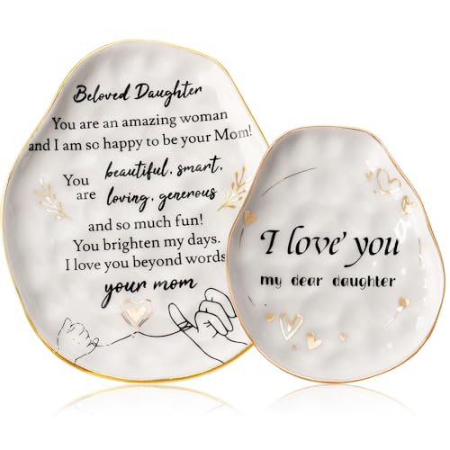 AISBUGUR Jewelry Dish Set of 2, Large Jewelry Tray for More Jewelry Ring Dish Jewelry Bowl with Beautiful Package and Greeting Card Perfect for Birthday Gifts for Women(Daughter)