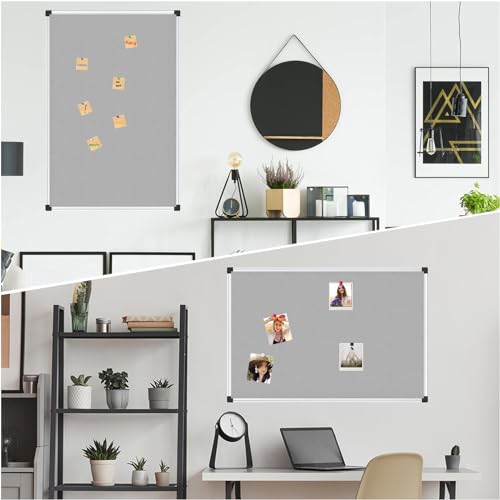 XBoard Grey Fabric Bulletin Board 36 x 24 inch, Wall Mounted Fabric Message Notice Board 3' x 2' with Sliver Aluminum Framed for Home Office School