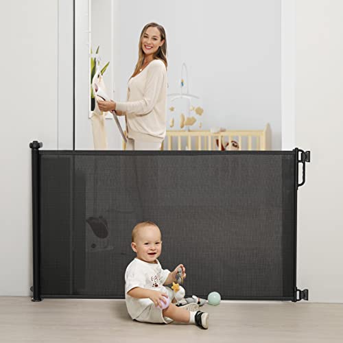 Retractable Baby Gate, Momcozy Mesh Baby Gate or Mesh Dog Gate, 33" Tall,Extends up to 55" Wide, Child Safety Gate for Doorways, Stairs, Hallways, Indoor/Outdoor