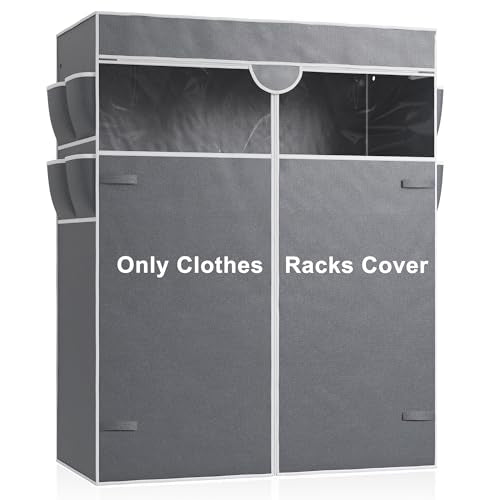 Raybee Garment Rack Cover Only Fabric Clothes Rack Cover with Zipper Clothing Rack Cover with PVC Clear Window & 8 Side Storage Pockets Garment Rack Cover Only 46" W X 75.1" H X 17.9" D (Medium)