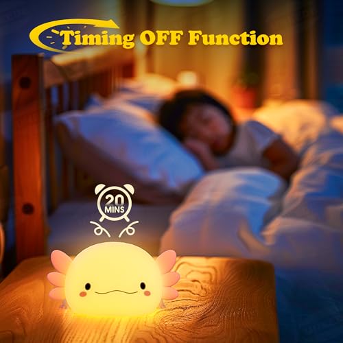 UNEEDE Axolotl Night Light for Kids,Animal Silicone Nursery Night Lamp, Rechargeable Table Lamp Bedside Lamp,Cute Room Decor Night Light for Bedroom,Living Room,Dining,Desk Decorations,Gift